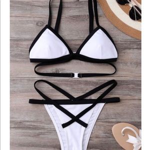 White and black bandage bicolor bikini